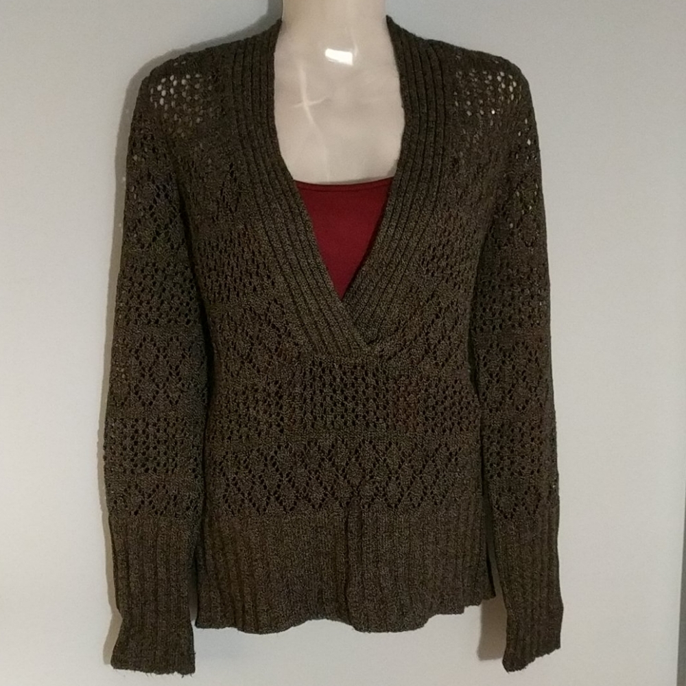 Women's Vneck longsleeve gray/black sweater size S